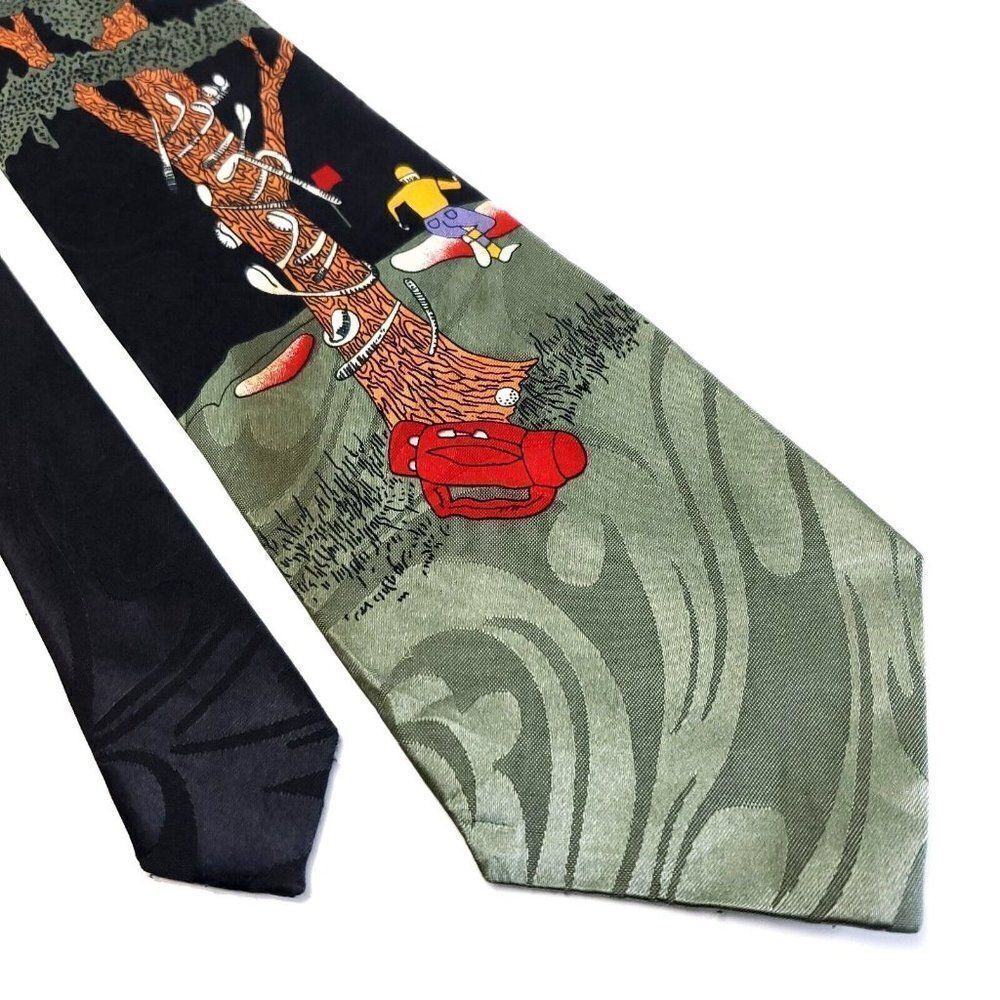 Steven Harris Polyester Tie Green Black‎ Handmade Golf Print